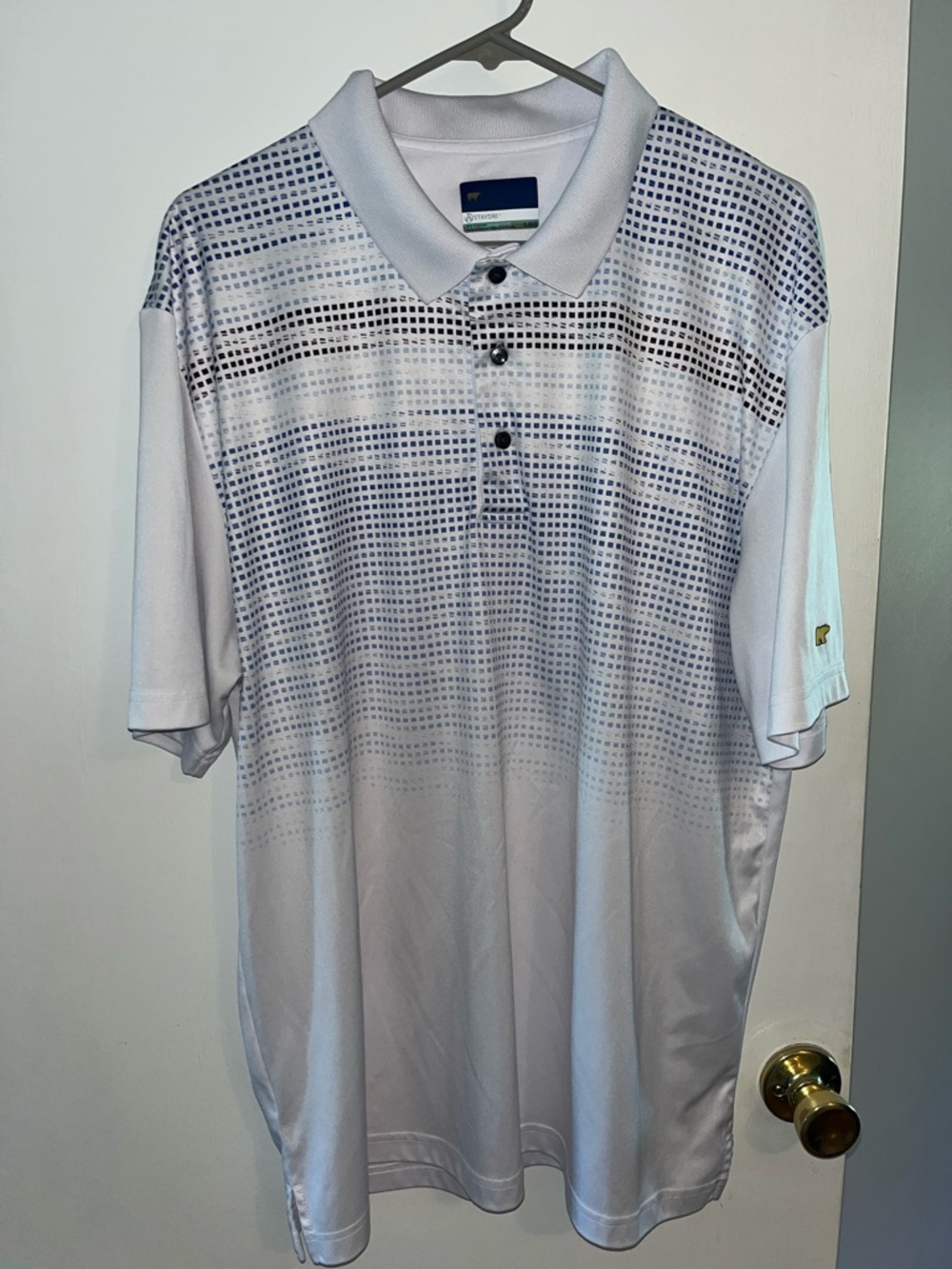 Men's White Polo Shirt with Blue Ombré Dot Gradient